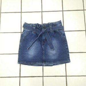 Angel Kiss Denim Mini Skirt Tie Belt Pockets Women's Size Med
